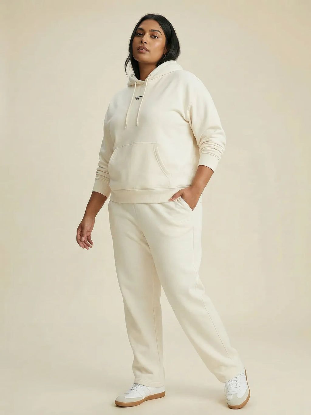 Off-White Straight Thermal Co-ord Set (Hoodie & Straight Fit Tracks Combo)